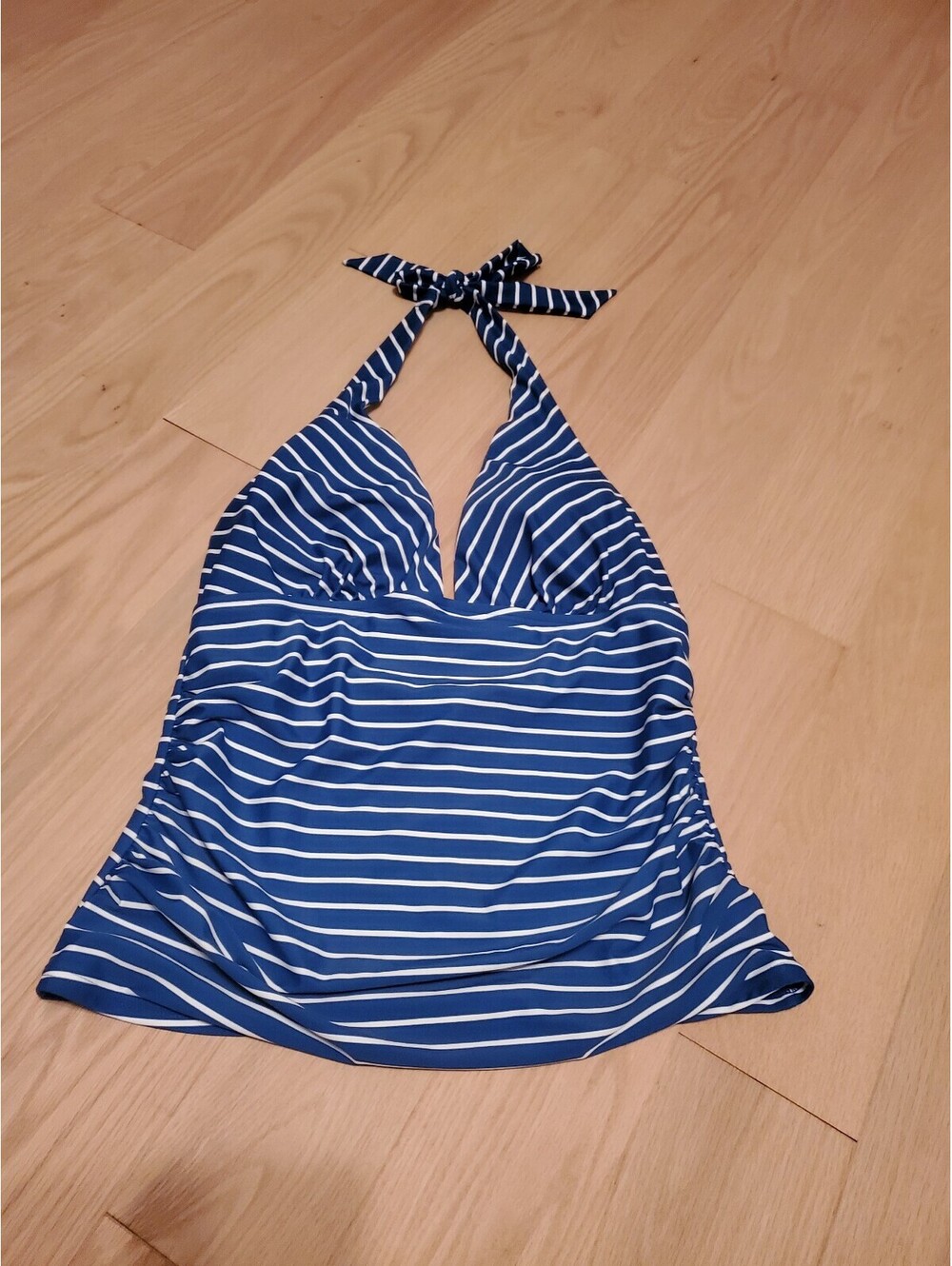 Tommy Hilfiger Blue and White Striped Halter Tankini Top
